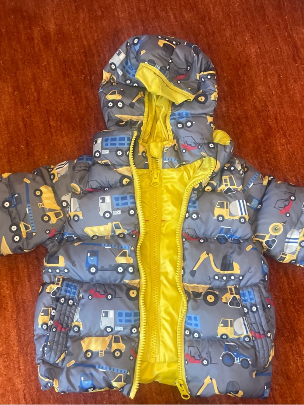Children's Yellow & Gray Construction Print Puffer Jacket